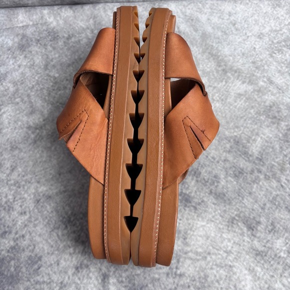 SOREL Women's Roaming Criss Cross Slide Sandal in Camel Brown Leather Size 7.5 - Picture 7 of 10